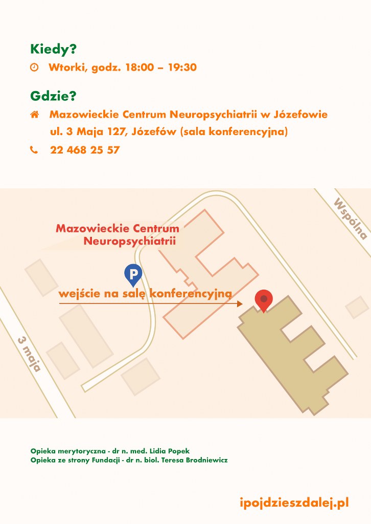 Załącznik 1 ulotka prezentująca drogę dojazdu do Mazowieckiego Centrum Neuropsychiatrii w Józefowie ul. 3 Maja 127 - Józefów, tel.: 22 468 25 57