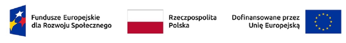 Znaki graficzne wraz z&nbsp;opisem - od lewej: Znak Funduszy Europejskich dla Rozwoju Społecznego, Znak barw Rzeczypospolitej Polskiej, Znak Unii Europejskiej